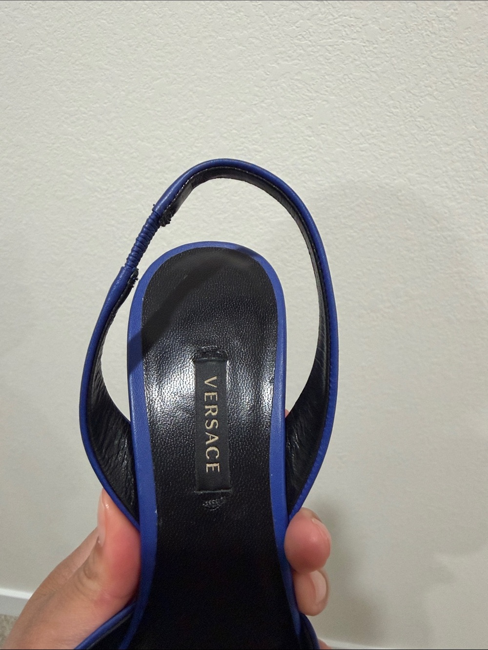 Versace Royal Blue Medusa Pointed Slingback Heels - Picture 8 of 11